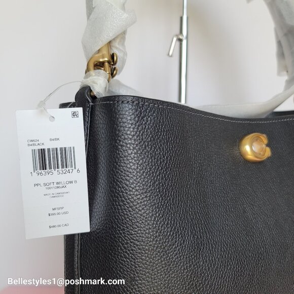 COACH Willow Polished Pebbled Leather Bucket Shoulder Bag- Black ⭐ - Picture 16 of 16